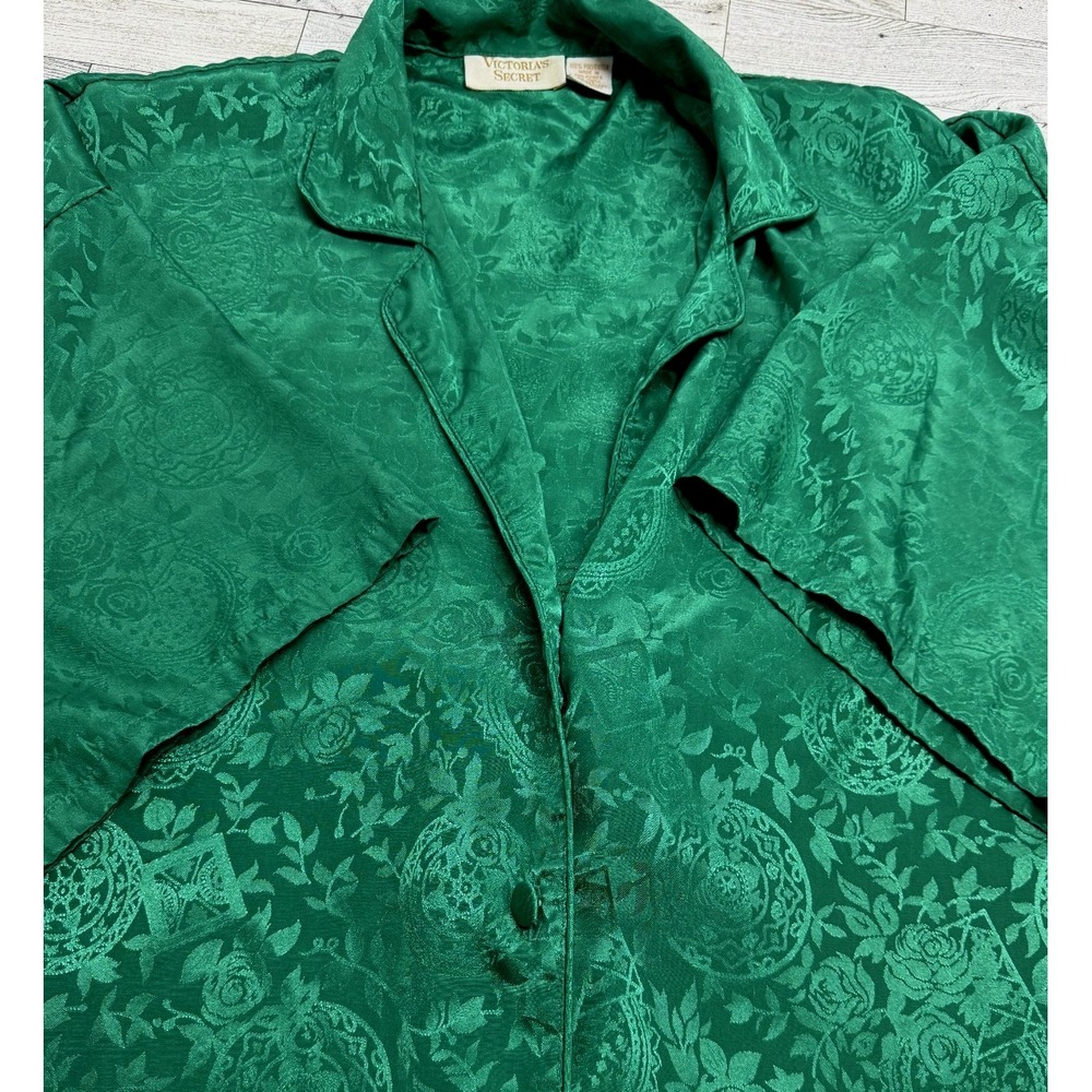 Vintage Victoria's Secret Gold Label Green Floral Damask Night Shirt Women's M/L